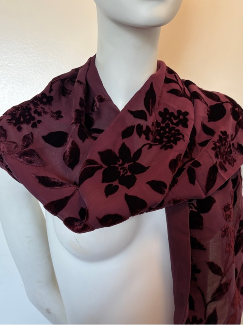 Saks Fifth Avenue Plum Velvet Burnout Floral Wrap